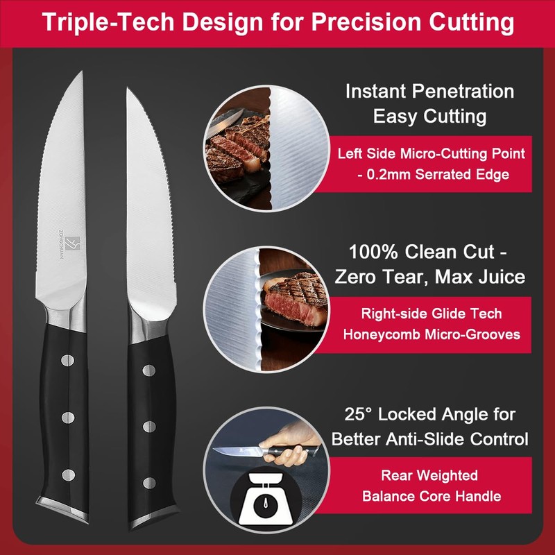 Steak Knives,4.5 Inch Steak Knives Set of 8, Micro-Cutting Point