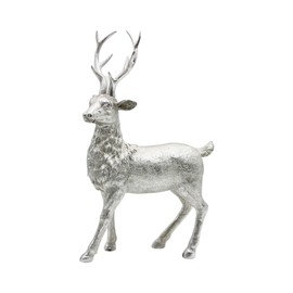 Ceramic Decorative Figurine, Modern Decorative Statue, Country House Sculpture as Deer in Silver, Glitter, Standing, L/W/H: 14 x 8 x 21 cm