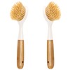 2 Pack Kitchen Dish Brush Bamboo Handle Dish Scrubber Built-in