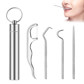 LZZEM 4Pcs Stainless Steel Toothpick Set Metal Toothpick with Toothpick Holder Reusable Dental Picks Travel Toothpick in Case Portable Toothpicks Holder for Outdoor Picnic Camping and Travel