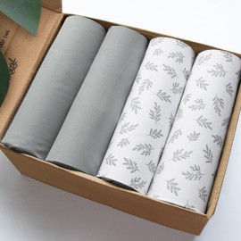 Bassinet Fitted Sheet(33" x 20"), 4 Pack for Most Bedside Sleeper Bassinet, Bassinet Sheets, Breathable & Soft Polyester, Grey Leaf