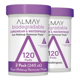 Almay Almay Biodegradable Makeup Remover Pads, Longwear & Waterproof, Hypoallergenic, Fragrance-Free, Dermatologist & Ophthalmologist Tested, 120 Count (Pack of 2)