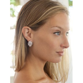 Mariell Cubic Zirconia Bridal Earrings, Silver Platinum Plating, CZ Crystal Wedding Earrings for Brides, Bridesmaids, Prom, Homecoming and Mother of the Bride