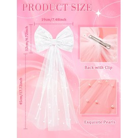 Veil Bridal Hair Bow, White Pearl Veil with Hair Clip, Weddings, Bridesmaids, Short Veil, Tulle Hair Accessories, Bridal Hair Accessories for Women, Girls, Party Decorations