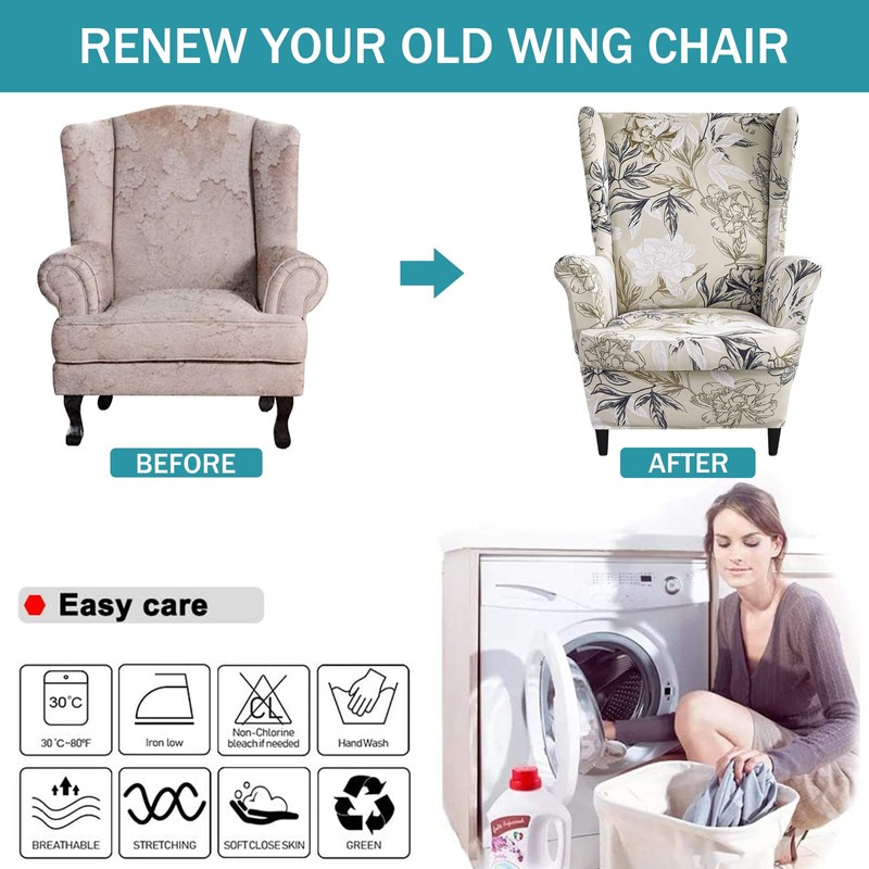 Wing Chair Slipcovers 2 Pieces Stretch Spandex Wingback Chair Covers