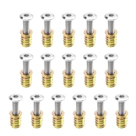 Rrina 16 Sets M6x25 Furniture Screw Nut Threaded Wood Inserts Bolt Fastener Connector Hex Socket Drive M6x15 Screw-in Nuts