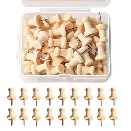 Bralucy Wooden Push Pins 50pcs Map Tacks Cork Bulletin Board Rustproof Drawing Pins with Storage Box Thumb Tacks Pin for School Office Home Supplies
