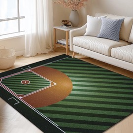 Sports Area Rug 5'x6' Floor Mat Non-Slip Kids Rugs Washable for Living Room Dining Dorm Room Bedroom Home Decor Carpet Field Baseball