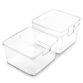 BINO | Plastic Storage Bins, Square - 3 Pack | THE LUCID COLLECTION | Multi-Use Bins | Built-In Handles | BPA-Free | Clear Containers | Fridge Organizer | Pantry & Home Organization