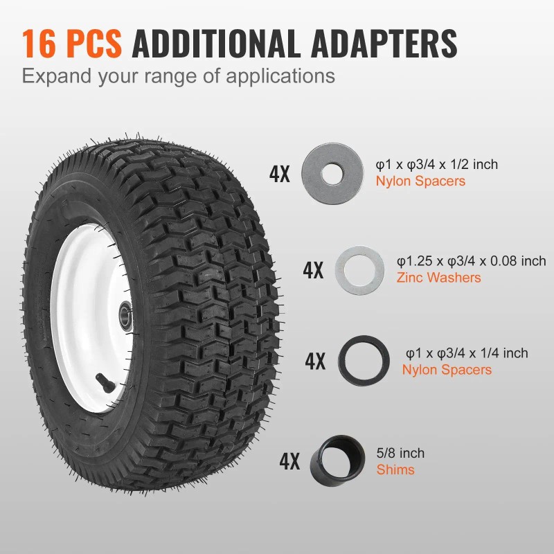 2-Pack 16x6.5-8\" Tubeless Turf Pneumatic Lawn Mower Tires Rim 3\"