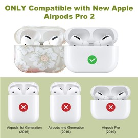 MINSCOSE Compatible with AirPods Pro 2 Clear Case,Cute Cartoon Flower Pattern Design with Floral Keychain,Soft TPU Protective Shockproof Case for Airpods Pro 2nd Generation for Girls Women-White