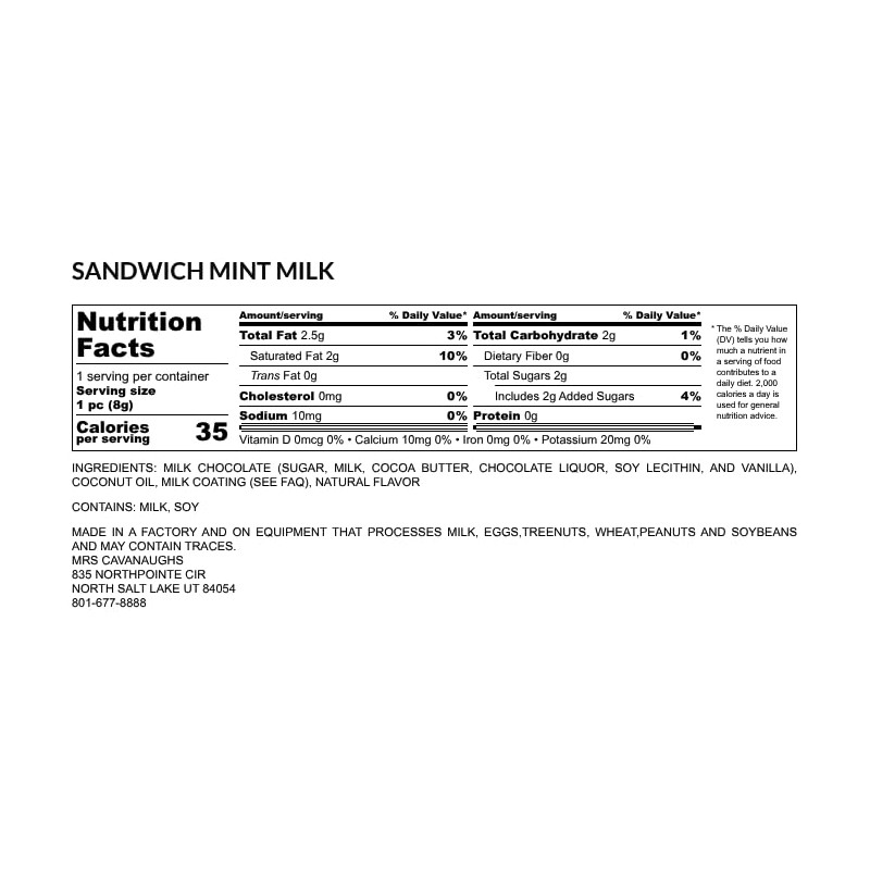 Mrs. Cavanaugh’s Milk Chocolate Sandwich Mints 8 oz Box –