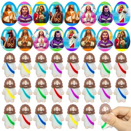 Cherislpy 12 Pieces Prefilled Easter Eggs with Mini Jesus Squishy Toys Great for Kids Toddlers Easter Egg Hunt Fillers Easter Basket Stuffers