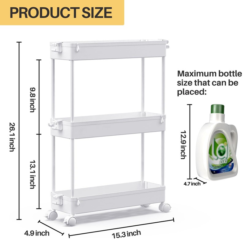 SPACEKEEPER SPACEKEEPER Slim Rolling Storage Cart, 3 Tier Bathroom Storage