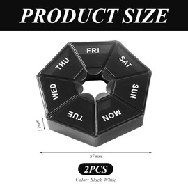 Pack of 2 Pill Box with 7 Compartments, Mini Pill Box, Portable Pill Box, Travel Accessories, Pill Box Made of Plastic