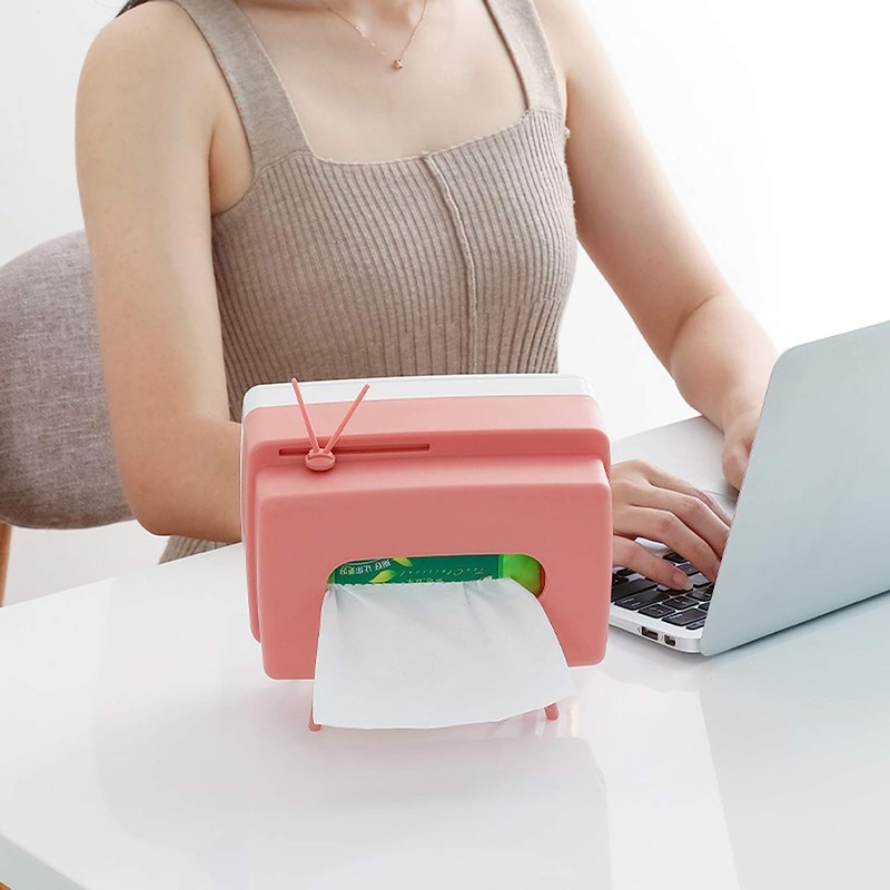 Retro TV Tissue Box Multi Storage Container, Mobile Phone Stand