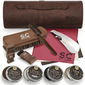 Stone and Clark Leather Shoe Shine Kit for Men - 13 PCS Shoe Polish Kit for Complete Leather Boot Care, Thoughtfully Designed,Compact & Travel Friendly.
