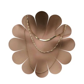 Aneneiceera Boho Layered Necklace Snake Chain Necklace Gold Beads Chain Necklace Fashion Herringbone Choker Necklace Multilayer Statement Snake Necklace Jewellery for Women and Girls, Metal Material,