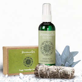 Sage Smudge Bundle - Spiritual Cleansing Kit with Sage Soap, Spray, and Smudge Stick - Clear Negative Energy, Purify Spaces, and Invite Positivity - 4oz Spray, 1 Bar, 1 Stick by Moonwater Elixirs
