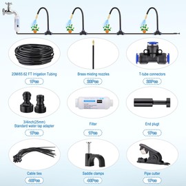 Mornajina Automatic Drip Irrigation Kits Garden Irrigation System, Includes Calcium Inhibitor Filter & 66FT 5/16 inch Irrigation Tubing Hose & 20Pcs 360° Bending Dropper Atomizing Mist Nozzles Tee