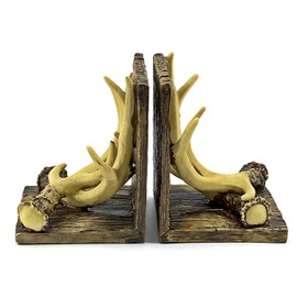 Bellaa Decorative Bookends Deer Antler Unique Vintage Book Ends Shelves Stoppers Holder Heavy Duty Nonskid Rustic Mountain Cabin Lodge Farmhouse Home Office Decor 7 Inch