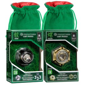 Deluxe Games and Puzzles Dice and Valve Hanayama, New 2022 Releases, Metal Brain Teaser Puzzles, 2 Green Velveteen/Red Satin Lined Drawstring Pouches, Bundled, New 2022 Releases