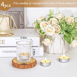 4 Pcs Clear Glass Votive Candle Holders, Tealight Candle Holders for Table Centerpieces, Vintage Candle Holder Bulk, Boho Wedding, Home, Bridal Shower, Birthday Party Table Decor (Clear)