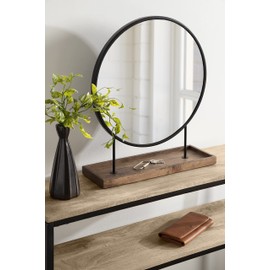 Kate and Laurel Maxfield Modern Tabletop Mirror, 18 x 22, Rustic Brown and Black, Decorative Accent Mirror with Metal Base