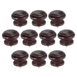sourcing map 10Pcs Round Wood Drawer Knob, 1.3" x 1.02" Self-Tapping Solid Wood Handle Round Cabinet Knob Mushroom Shape Wooden Knobs for Furniture Dresser Wardrobes, Tea Red
