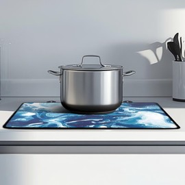 Txsniver Electric Stove Top Cover Multipurpose Flat Top Stove Cover Mat Anti-Scratch Induction Cooktop Protector Cover with Rubber Backing, 29 x 21 Inch, White Blue Marble