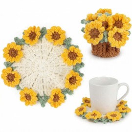 Blync Knitting Crochet Sunflower Potted Plants, Flowers Soft Decorative Coasters Housewarming for Friends, Family and Lover, Handmade Flowers for Home Office Decoration, Car Decoration