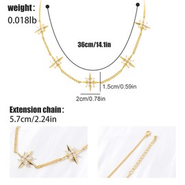 Gold North Star Choker for Women 14K Gold Plated Sparkly Cubic Zirconia North Star Pendant Necklace CZ Starburst Statement Necklace Adjustable Chain Trendy Party Summer Beach Jewelry Gift for Women