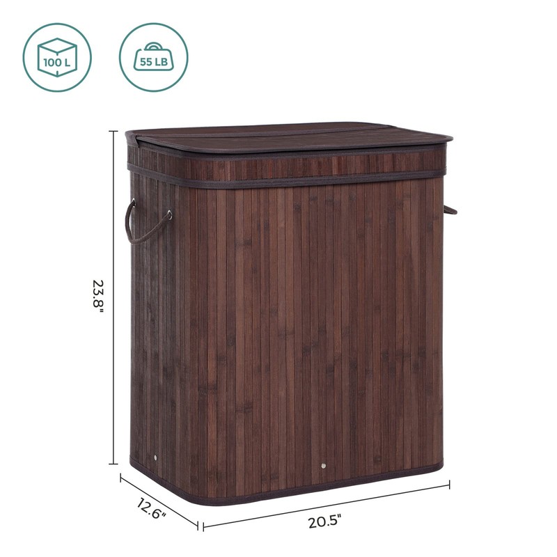 SONGMICS Laundry Hamper with Lid, Bamboo Launry Basket with Handles,