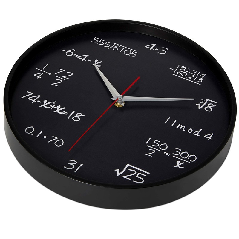 Bernhard Products Math Wall Clock Black 12 Inch Silent Non-Ticking