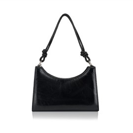 Milisente Giltter Clutch Bag for Women Wedding Crackle Leather‌ Shoulder Bag with Rhinestone Strap(Black)