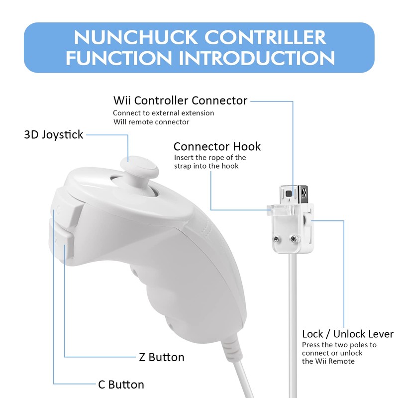 2 Pack Nunchuck Controller for Wii, FISUPER Replacement Remote Video