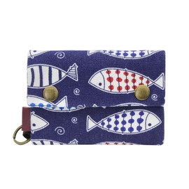 Canvas Wallet Women Trifold Multi Card Slot Small Purses for Women with 16 Card Sleeves, Womens Wallet Cute Creativity Womens Purses with 2 Zippered Pockets and Keyring (Animal, Fish)