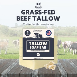 Beef Tallow Soap Bar – All-Natural Grass-Fed Tallow Soap | Unscented, Moisturizing Face & Body Wash | Soothes Eczema, Dry & Sensitive Skin | Handcrafted for Adults & Kids, Made in USA
