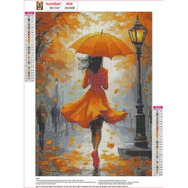 MXJSUA Umbrella Woman Diamond Painting Kits for Adults, 5D Autumn Street Diamond Art Kits for Beginners, DIY Full Drill Paint with Diamond, Home Wall Decor 12x16 Inch