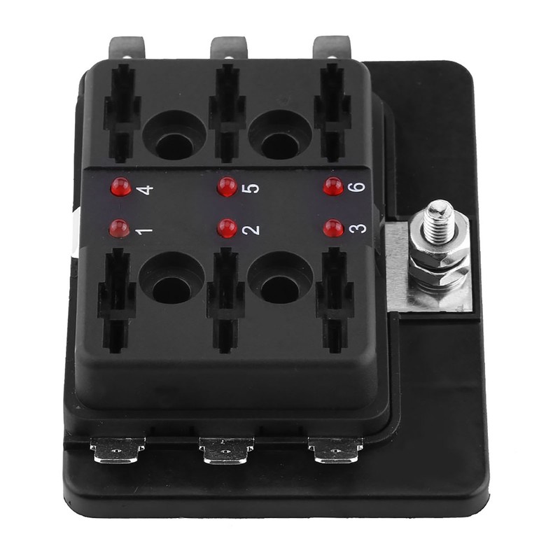 6 Way Circuit Blade Fuse Box Block Holder With LED