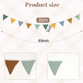 2PCS Pennant Banner Flags, Fabric Bunting Banner Nursery Garland Decor, Baby Shower Garland, Triangle Flags for Baby Boy Room, Playroom, Boho Birthday Party Decor, Each 7.75 ft (4 Colors)