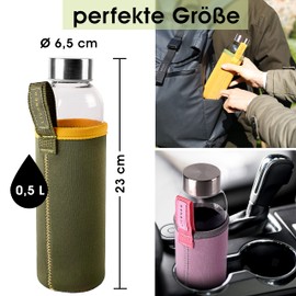 LIVONDO Gals Water Bottle 0.5 Litres with Stainless Steel Screw Cap and Neoprene Case, Dishwasher Safe (Forest - Olive Green)