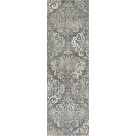 Rizzy Home Alora Decor Euphoria 2'6" x 10' Damask Distress Gray/Gray/Rust/Blue Hybrid Rug