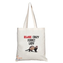 Coralgraph Inc TB272 Beware Crazy Ferret Lady Novelty Present Gift Printed Eco-Friendly Stylish Long Handled Tote Shoulder Bag
