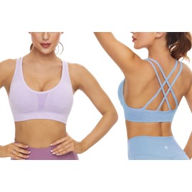 SEGRILA Women's Sports Bra Set without Underwire, Crossback, Yoga Bustier, Padded, Blue, purple, green