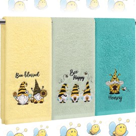 FuWeave 3 Pcs Summer Hand Towels for Bathroom 29.5 x 13.8'' Cotton Embroidered Decorative Absorbent Soft Bath Hand Towels for Bathroom Kitchen Gift Decor(Yellow,Bee)
