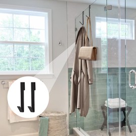 Drilling-Free Extended Shower Towel Hooks - 4 pcs, Fits Frameless Glass Shower Door Thickness Under 0.79 inch/20mm (Black - 7 inch)