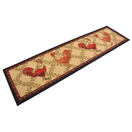 Kitchen Collection Rooster Beige Multi-Color Printed Slip Resistant Rubber Back Latex Contemporary French Country Kitchen Runner Area Rug (Rooster, 23" x 7' Runner)