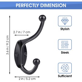 GlazieVault Black Coat Hooks for Wall - (Black Hooks Pack 10) Zinc Alloy Coat Hooks(10 Pack) - Heavy Duty Coat Hooks Wall Mounted - Premium Design Rust Free Door Hooks for Hanging