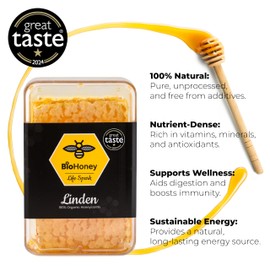 BioHoney Organic Linden Honeycomb 200g - Great Taste Award 100% Pure Raw Gourmet Honeycomb, 100% All-Natural, Fresh From The Apiaries SGS Certified GB-ORG-04 BioHoney.uk